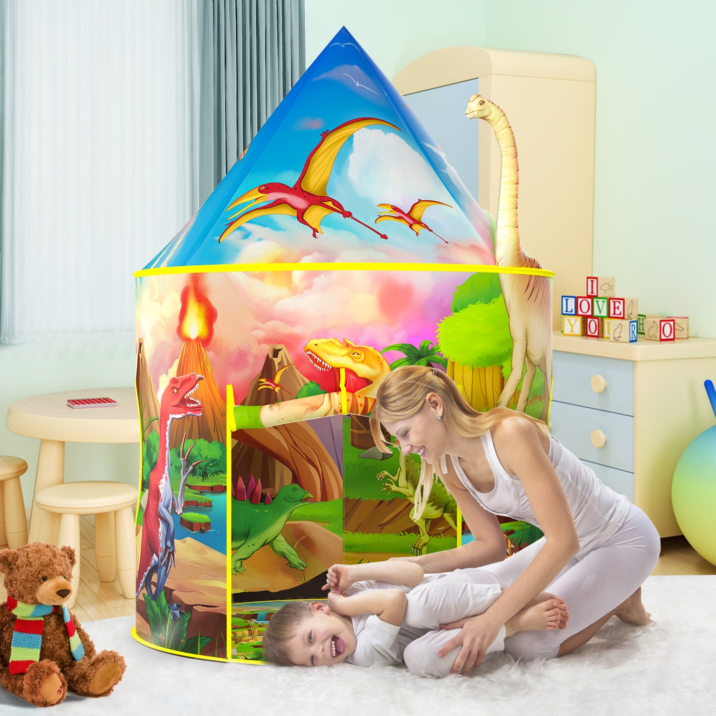Dinosaur Kids Play Tent with Dinosaur Toys for Boys & Girls – ASTM Certified (Dinosaur Tent)