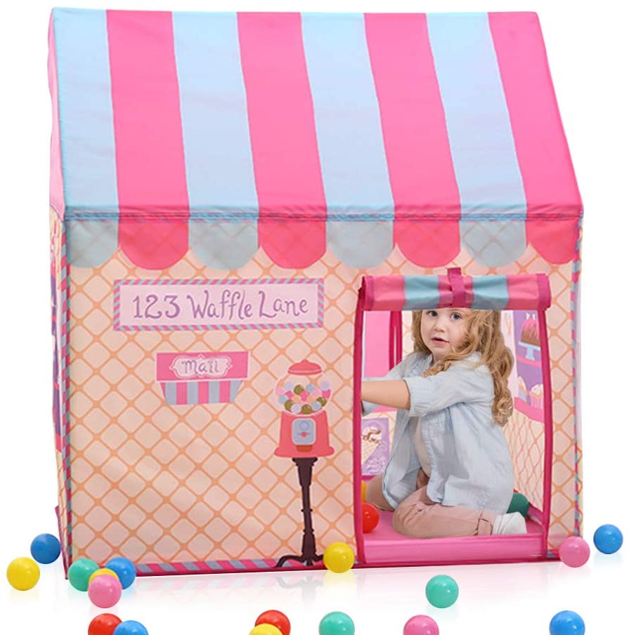 wilwolfer Clubhouse Tents for Girls – Kids Play Tent for Children Playhouse, Ice Cream Candy House Tent (Pink)