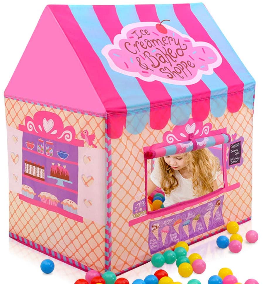 wilwolfer Clubhouse Tents for Girls – Kids Play Tent for Children Playhouse, Ice Cream Candy House Tent (Pink)