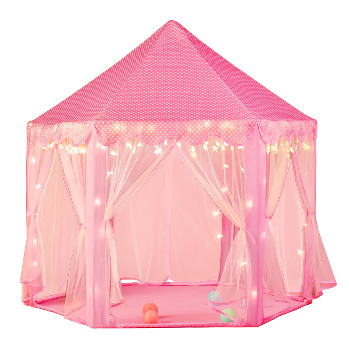 Princess Castle Kids Play Tent Toys for 3 6 8 12 Years Indoor Girls Hexagon Playhouse with Star Lights