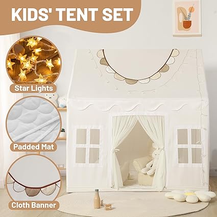 Wilwolfer Play Tent for Kids Indoor - Kids Tent Indoor Toddlers Large Playhouse Toddler Toy Birthday Gift for Boys & Girls Playroom Decor (White Playhouse)