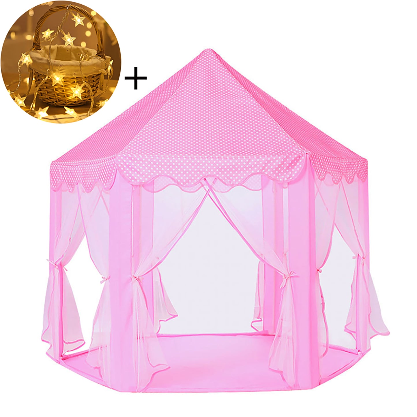 Princess Castle Kids Play Tent Toys for 3 6 8 12 Years Indoor Girls Hexagon Playhouse with Star Lights