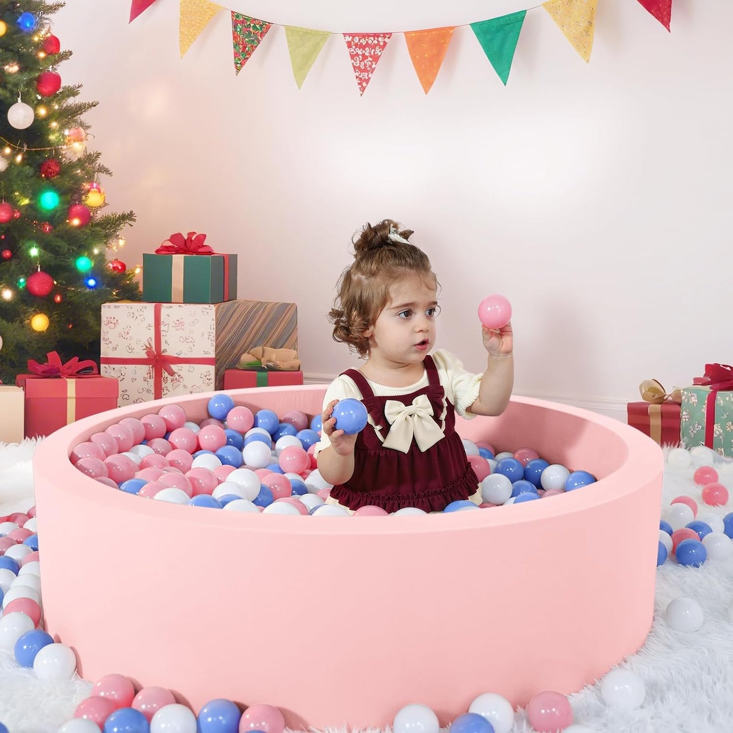 Foam Ball Pit for Toddlers, Large Baby Ball Pit for Babies with Soft Memory Sponge, Indoor Outdoor Baby Playpen, Kids Play Ball Pool, Gift Toys for Infants Boys and Girls (Pink, NO Balls)