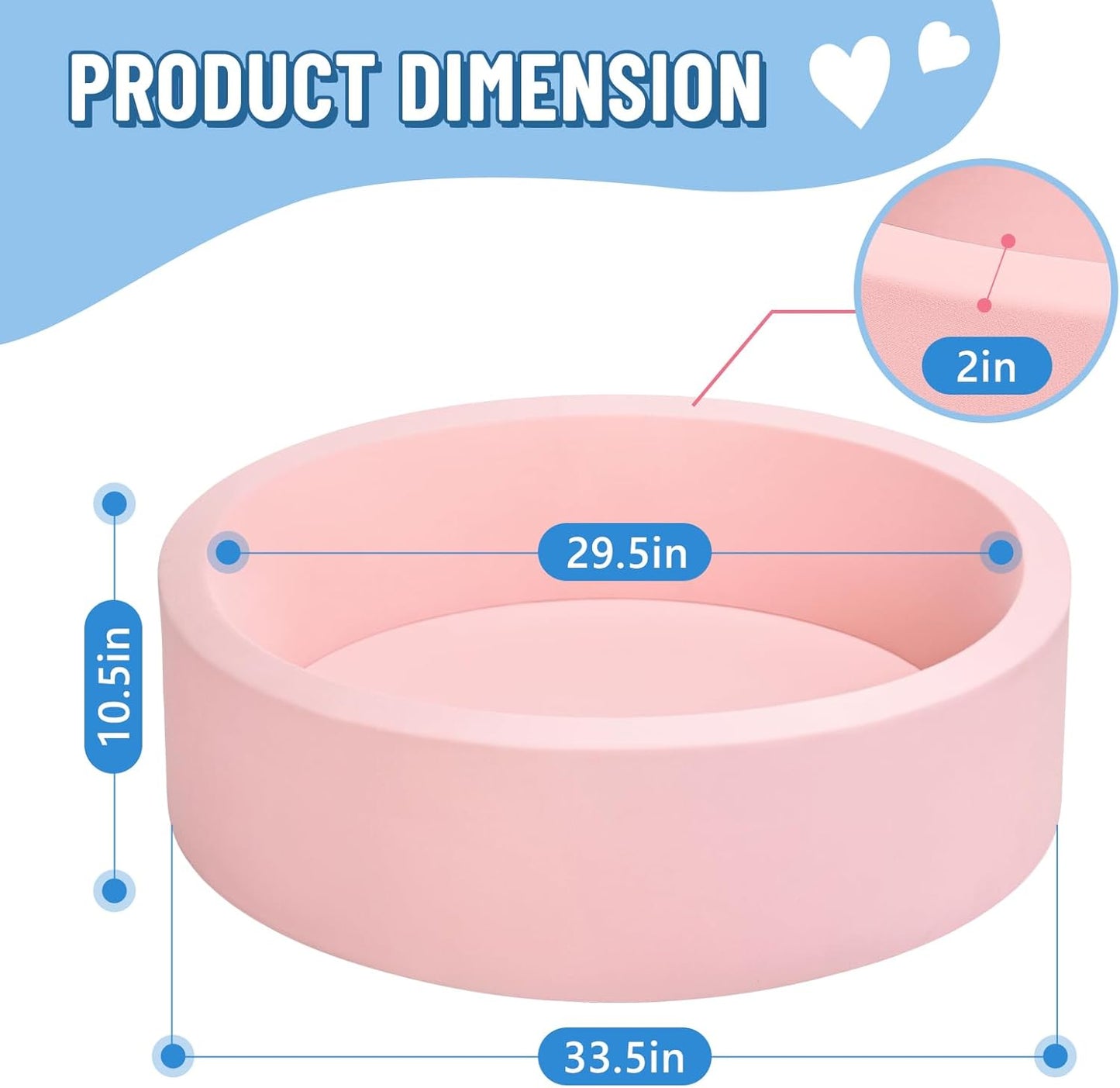 Foam Ball Pit for Toddlers, Large Baby Ball Pit for Babies with Soft Memory Sponge, Indoor Outdoor Baby Playpen, Kids Play Ball Pool, Gift Toys for Infants Boys and Girls (Pink, NO Balls)