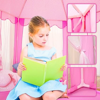 wilwolfer Princess Tent for Girls with Large Star Lights, Kids Play Tent Large Space Playhouse for Children Indoor Games, Toy & Gift for Kids Girls & Boys Age 3+ Child