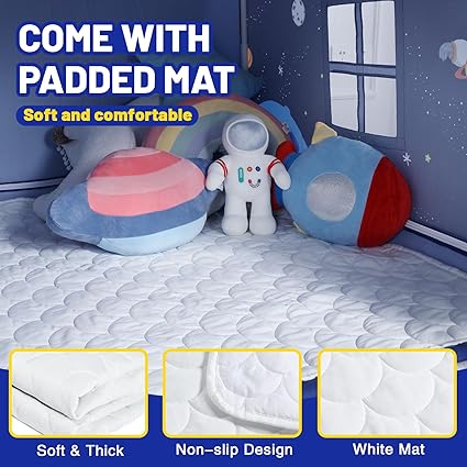 Wilwolfer Space Kids Tent Indoor: with Mat, Star Lights - Kids Play Tent Space Toys for Toddlers - Bedroom Decorations Astronaut Rocket Ship (Black)