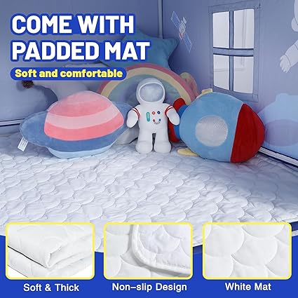 Wilwolfer Space Kids Tent Indoor: with Mat, Star Lights - Kids Play Tent Space Toys for Toddlers - Bedroom Decorations Astronaut Toys Rocket Ship (Blue)