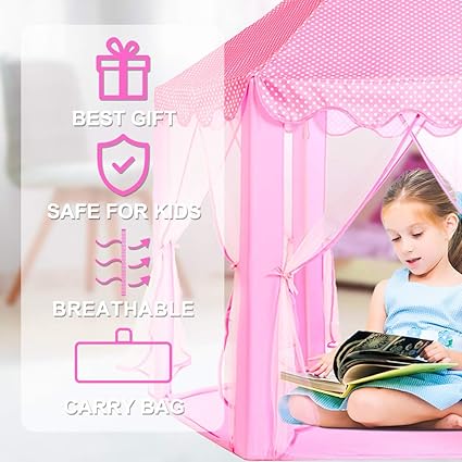 wilwolfer Princess Tent for Girls with Large Star Lights, Kids Play Tent Large Space Playhouse for Children Indoor Games, Toy & Gift for Kids Girls & Boys Age 3+ Child