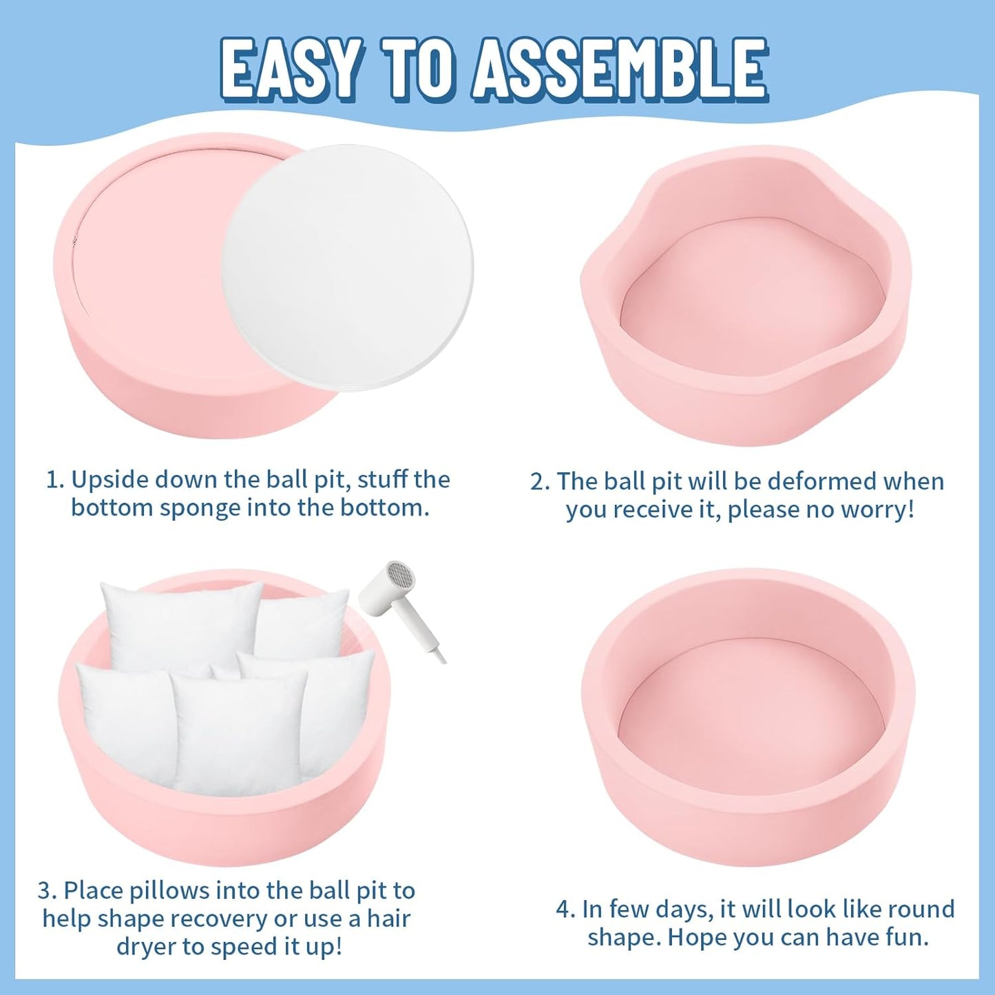 Foam Ball Pit for Toddlers, Large Baby Ball Pit for Babies with Soft Memory Sponge, Indoor Outdoor Baby Playpen, Kids Play Ball Pool, Gift Toys for Infants Boys and Girls (Pink, NO Balls)