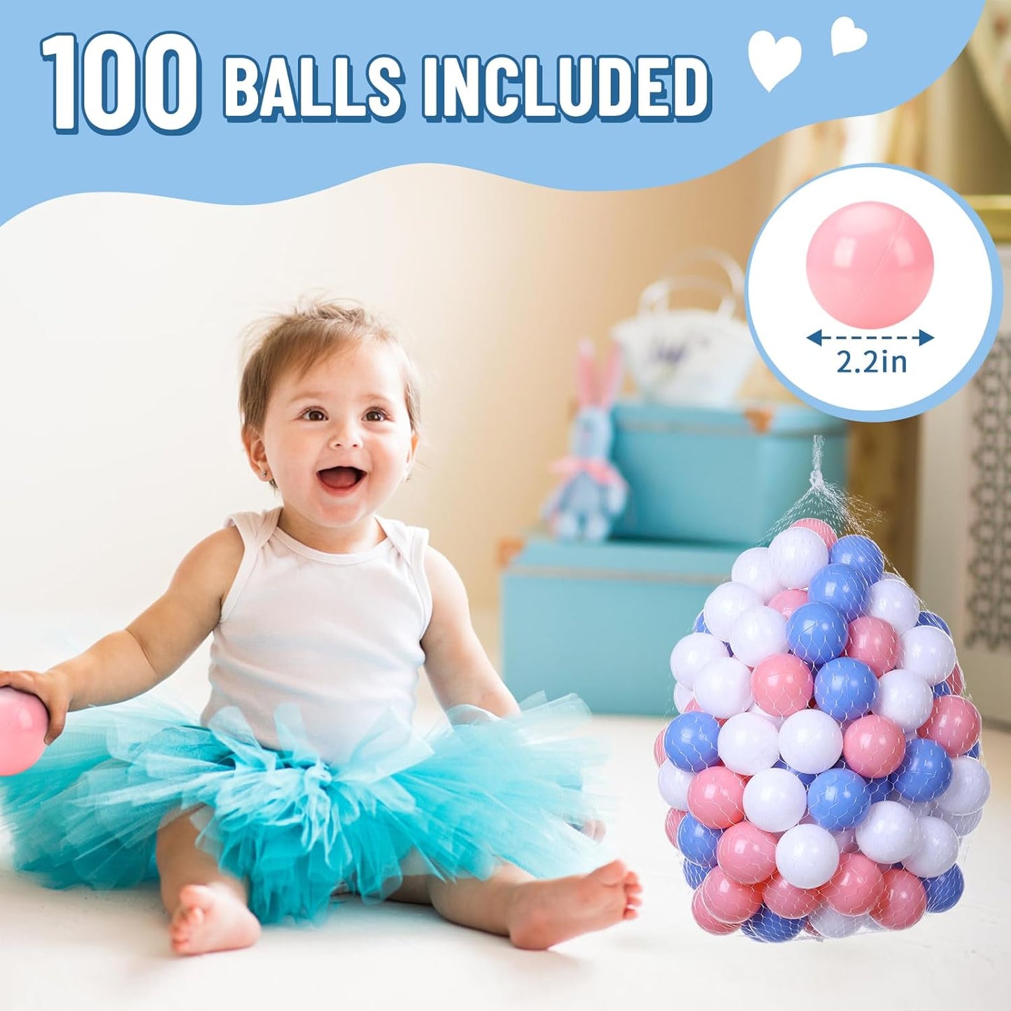 Foam Ball Pit for Toddlers with 100 Balls, Large Baby Ball Pit for Babies with Soft Memory Sponge, Indoor Outdoor Baby Playpen, Kids Play Ball Pool