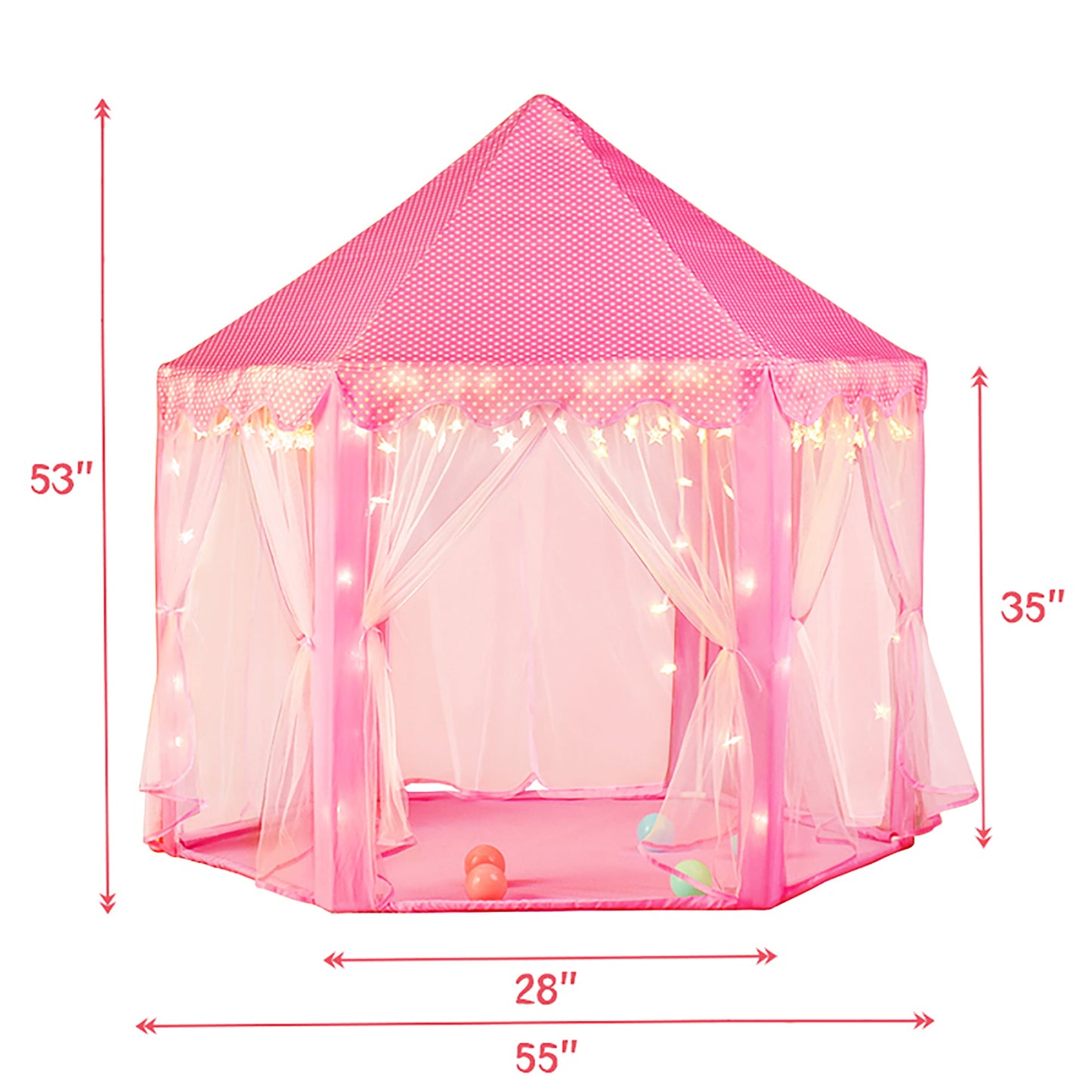Princess Castle Kids Play Tent Toys for 3 6 8 12 Years Indoor Girls Hexagon Playhouse with Star Lights