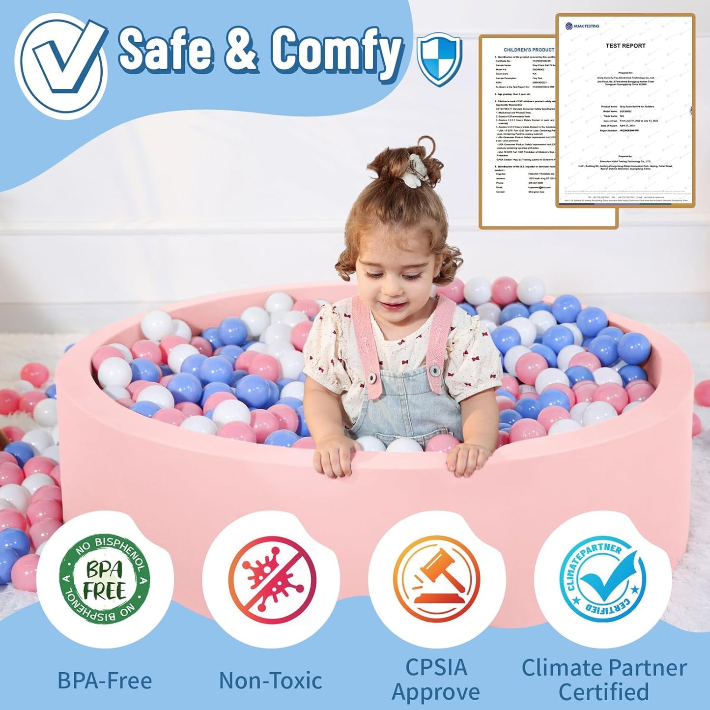 Foam Ball Pit for Toddlers with 100 Balls, Large Baby Ball Pit for Babies with Soft Memory Sponge, Indoor Outdoor Baby Playpen, Kids Play Ball Pool