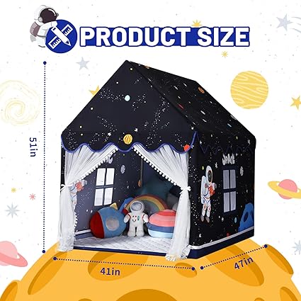 Wilwolfer Space Kids Tent Indoor: with Mat, Star Lights - Kids Play Tent Space Toys for Toddlers - Bedroom Decorations Astronaut Rocket Ship (Black)