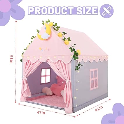 Wilwolfer Kid Tent with Mat, Star Lights - Kids Play Tents for Toddlers Kids Tents Indoor Playhouse - Princess Tent for Girls Toy House Gift (Gray with Cloth)