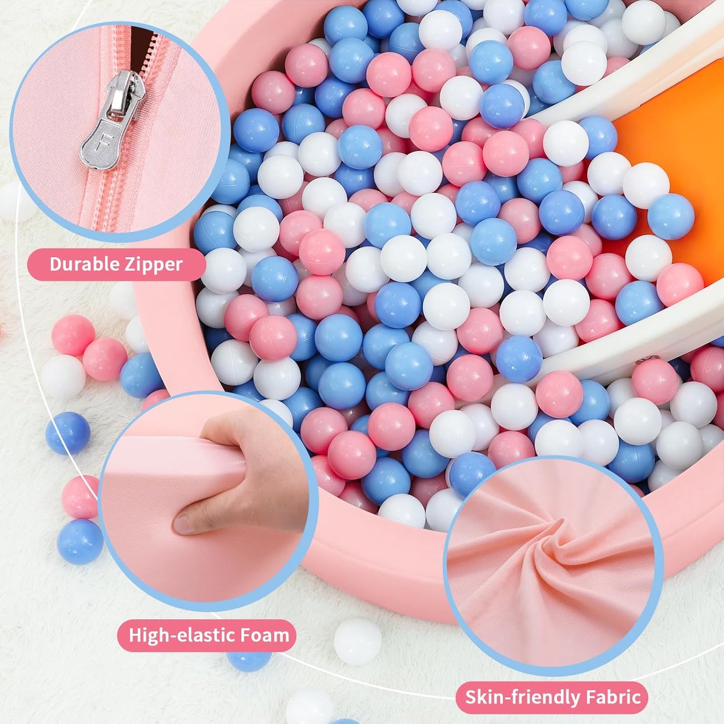 Foam Ball Pit for Toddlers, Large Baby Ball Pit for Babies with Soft Memory Sponge, Indoor Outdoor Baby Playpen, Kids Play Ball Pool, Gift Toys for Infants Boys and Girls (Pink, NO Balls)