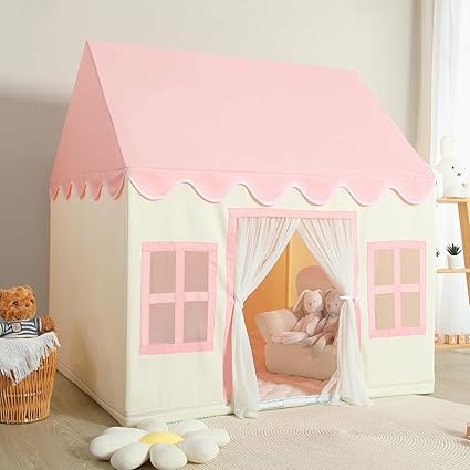 Wilwolfer Play Tent for Kids Indoor - Kids Play House Indoor Toddlers Play Tent Large Toddler Toy House Birthday Gift for Boys & Girls Playroom Decor (Pink Playhouse)