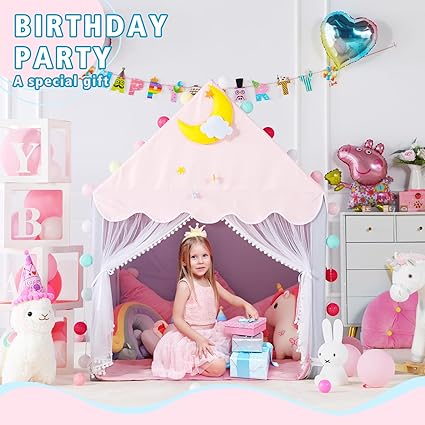 Wilwolfer Kid Tent with Mat, Star Lights - Kids Play Tents for Toddlers Kids Tents Indoor Playhouse - Princess Tent for Girls Toy House Gift (Gray with Mesh)