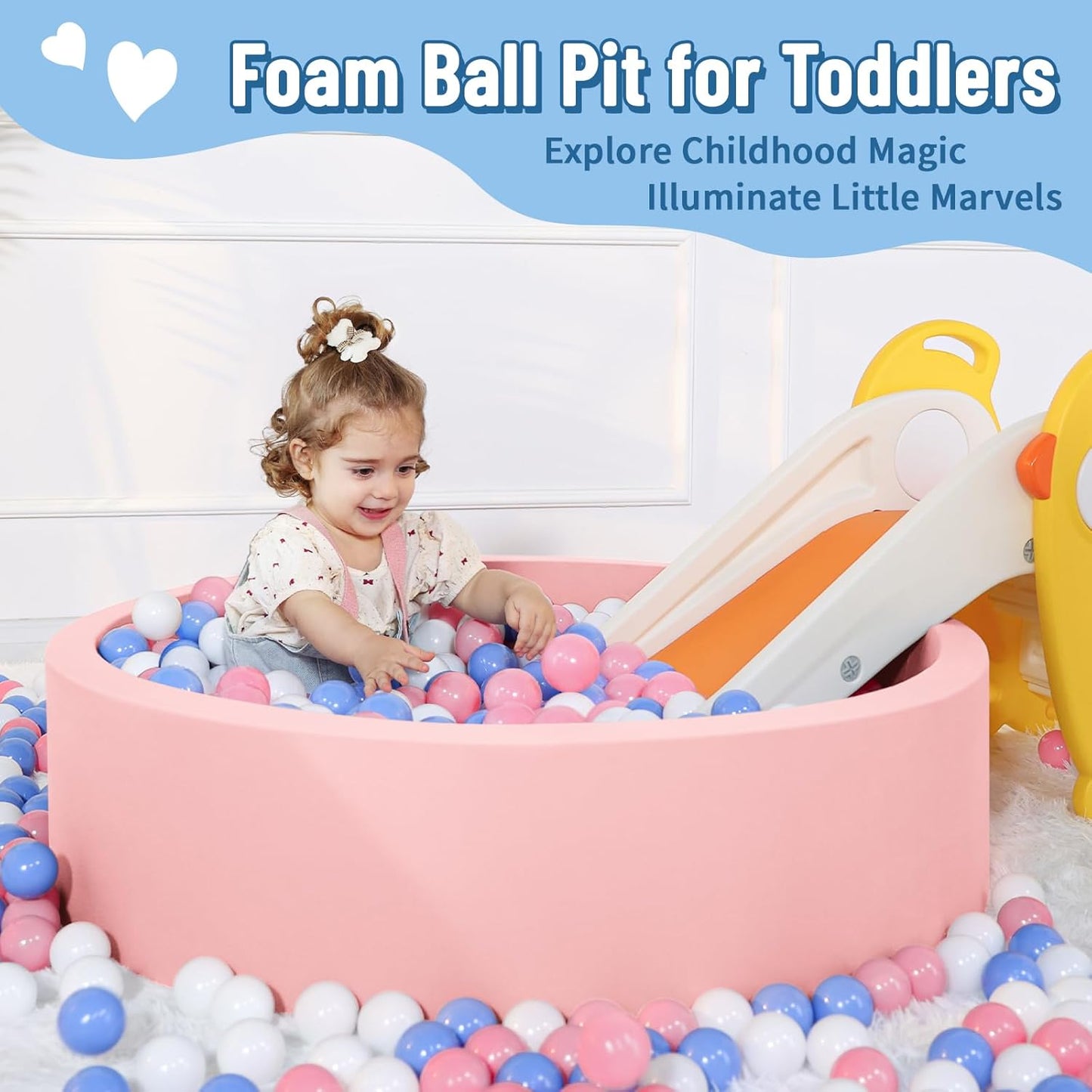 Foam Ball Pit for Toddlers with 100 Balls, Large Baby Ball Pit for Babies with Soft Memory Sponge, Indoor Outdoor Baby Playpen, Kids Play Ball Pool