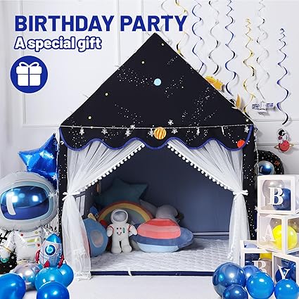 Wilwolfer Space Kids Tent Indoor: with Mat, Star Lights - Kids Play Tent Space Toys for Toddlers - Bedroom Decorations Astronaut Rocket Ship (Black)