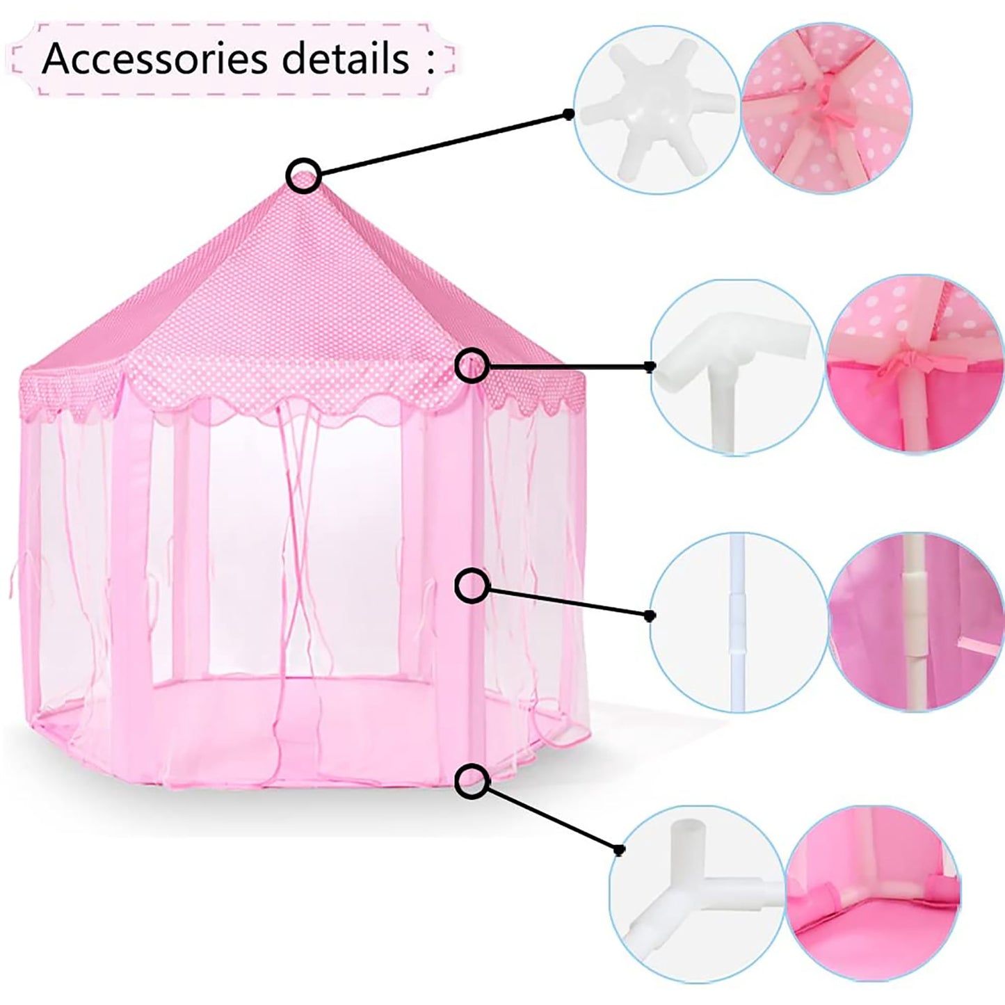 Princess Castle Kids Play Tent Toys for 3 6 8 12 Years Indoor Girls Hexagon Playhouse with Star Lights