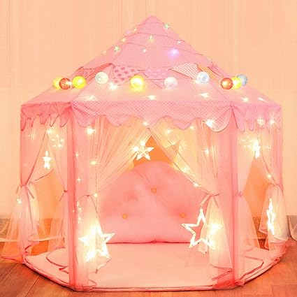 wilwolfer Princess Tent for Girls with Large Star Lights, Kids Play Tent Large Space Playhouse for Children Indoor Games, Toy & Gift for Kids Girls & Boys Age 3+ Child