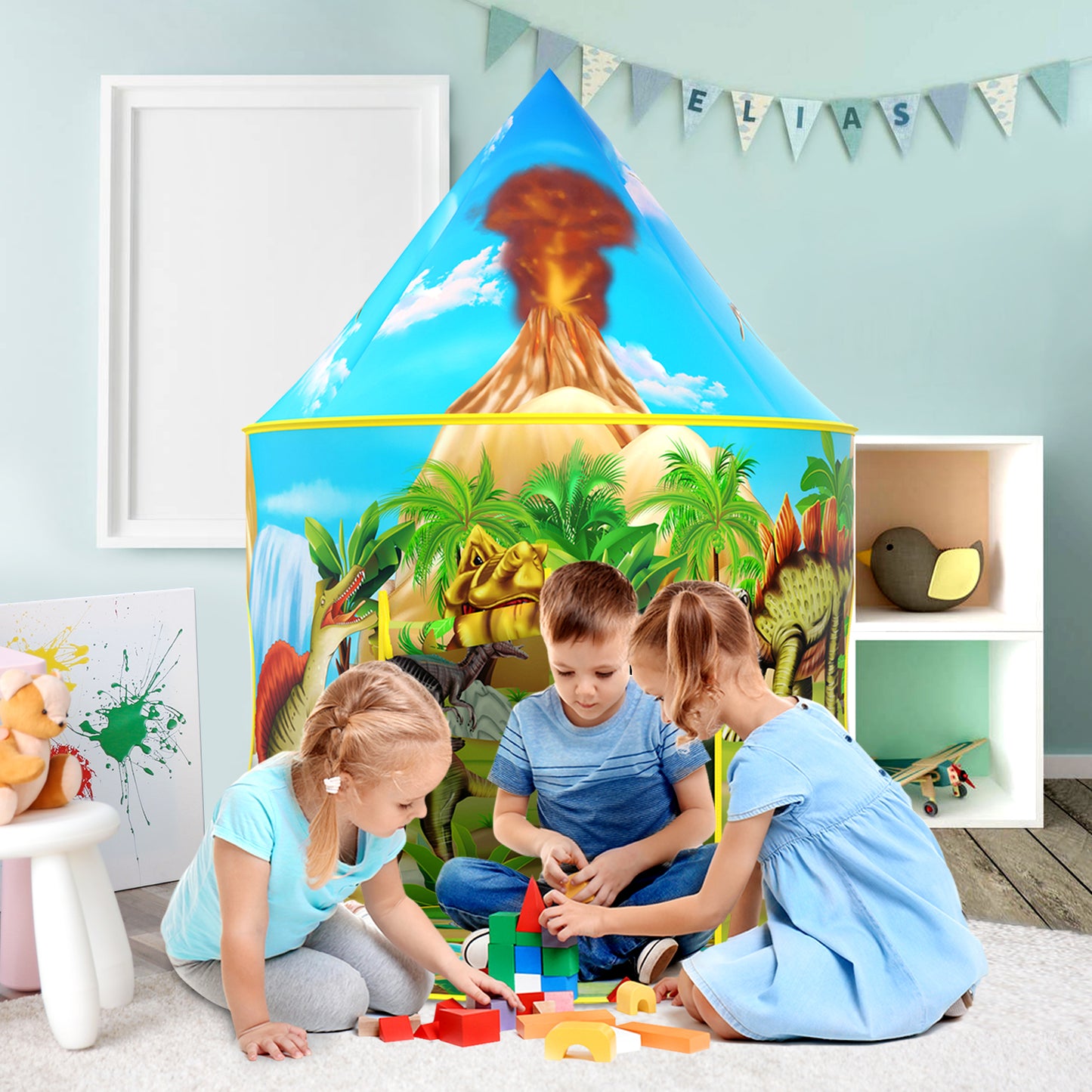Dinosaur Kids Tent with Dinosaur Drawing Book, Pop Up Play Tent for Kids