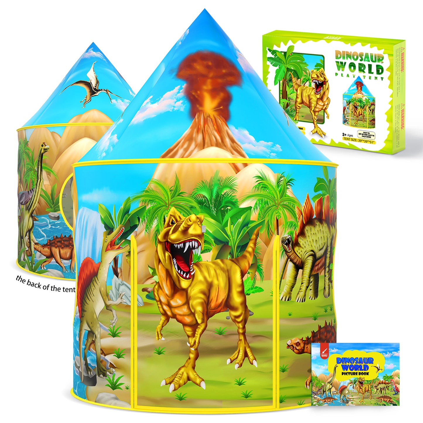 Dinosaur Kids Tent with Dinosaur Drawing Book, Pop Up Play Tent for Kids