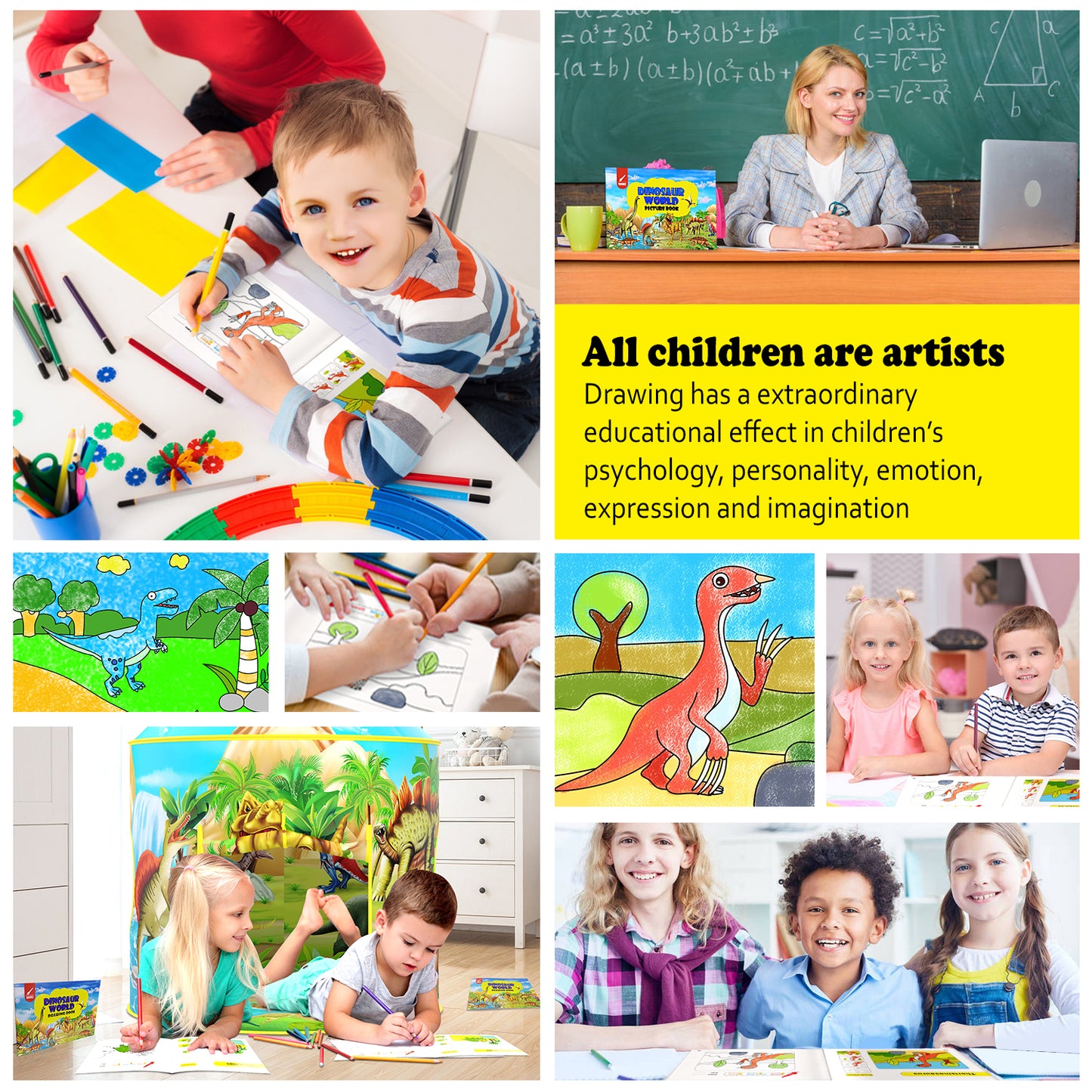 Dinosaur Kids Tent with Dinosaur Drawing Book, Pop Up Play Tent for Kids