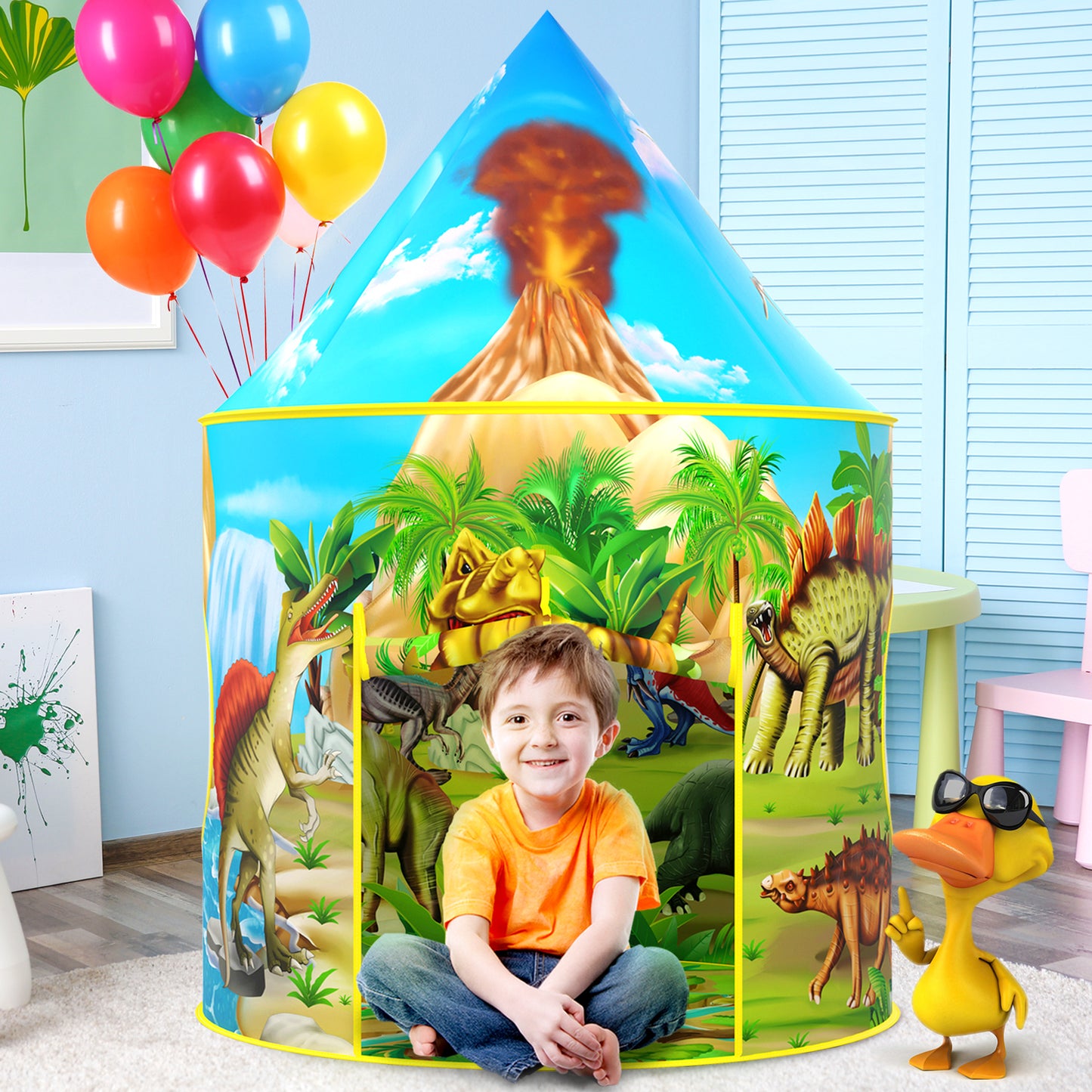 Dinosaur Kids Tent with Dinosaur Drawing Book, Pop Up Play Tent for Kids