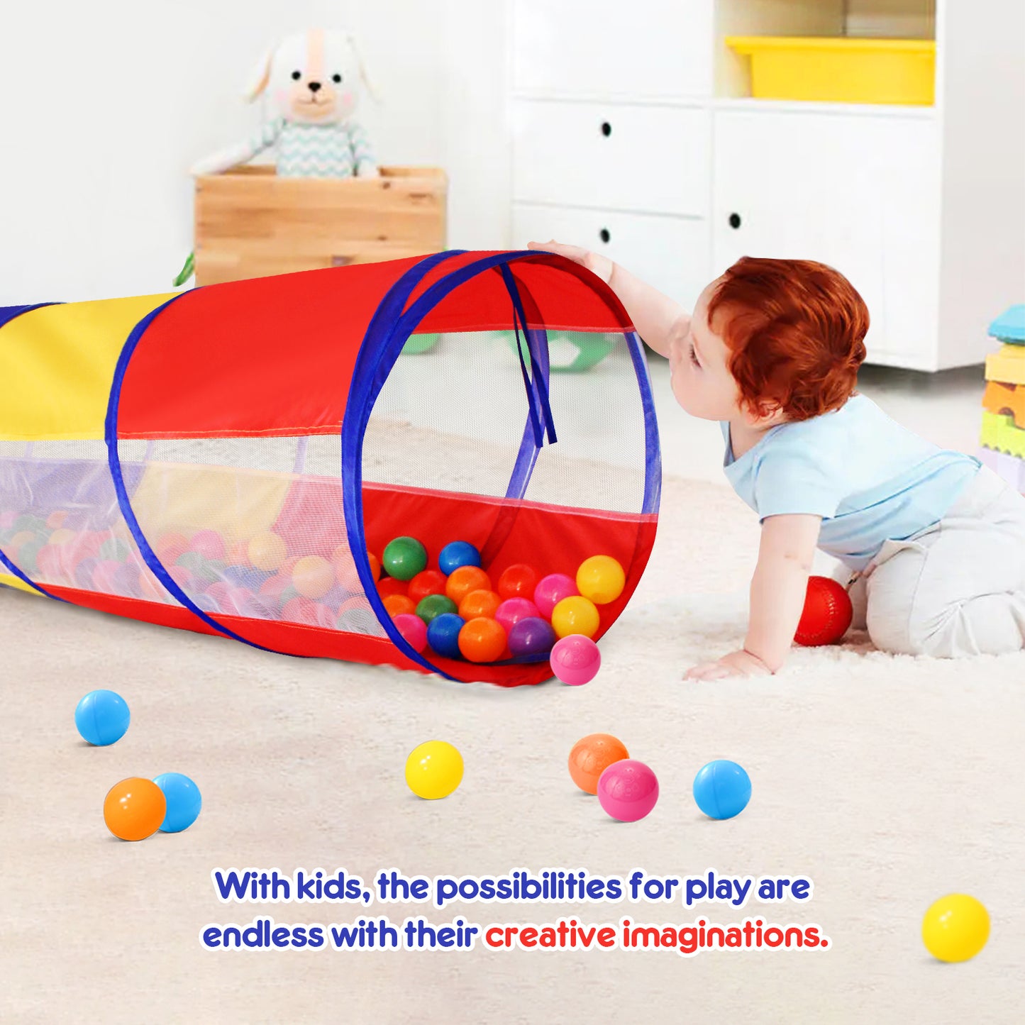 Kids Play Tunnel for Toddlers, 6 Foot Pop Up Crawl Through Tunnel Play Tent for Baby Infant Children or Dog with 2 Mesh Sides