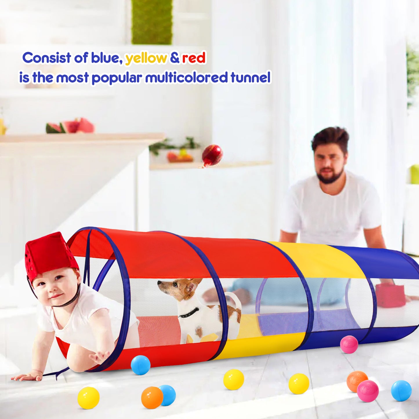 Kids Play Tunnel for Toddlers, 6 Foot Pop Up Crawl Through Tunnel Play Tent for Baby Infant Children or Dog with 2 Mesh Sides