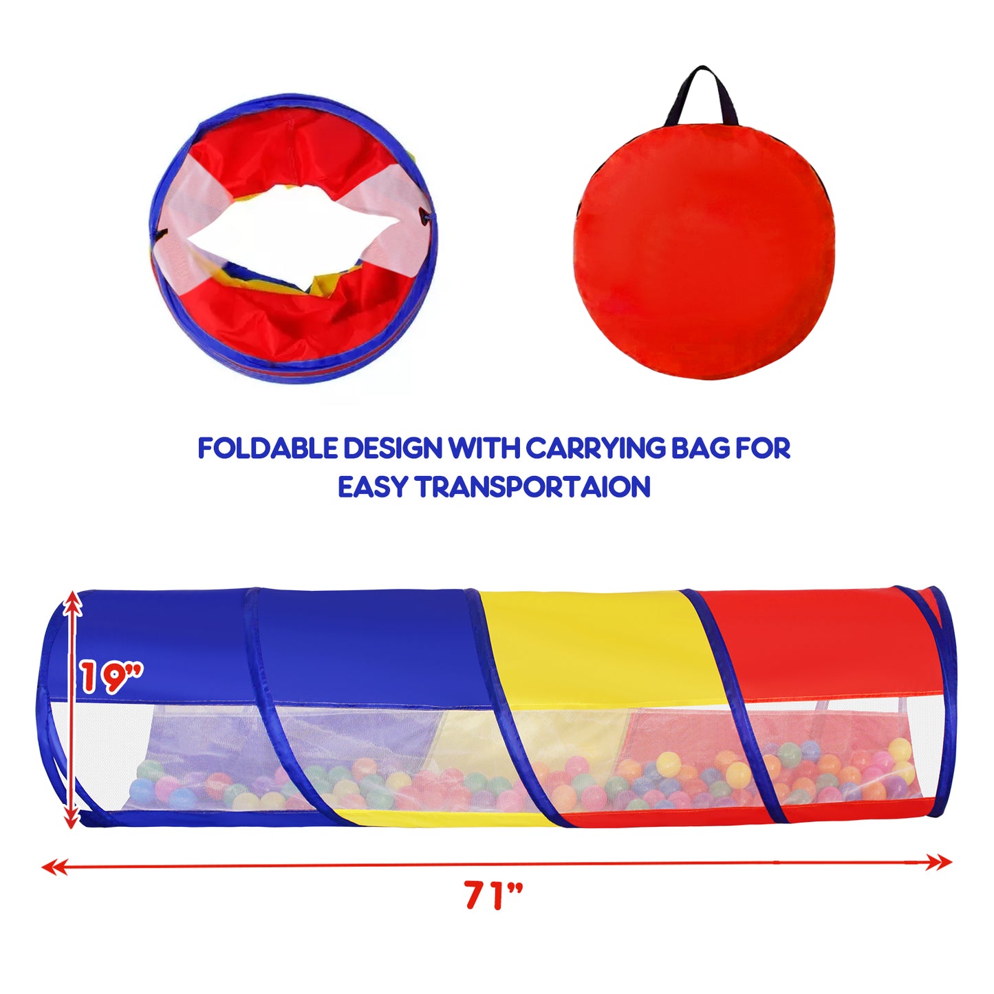Kids Play Tunnel for Toddlers, 6 Foot Pop Up Crawl Through Tunnel Play Tent for Baby Infant Children or Dog with 2 Mesh Sides