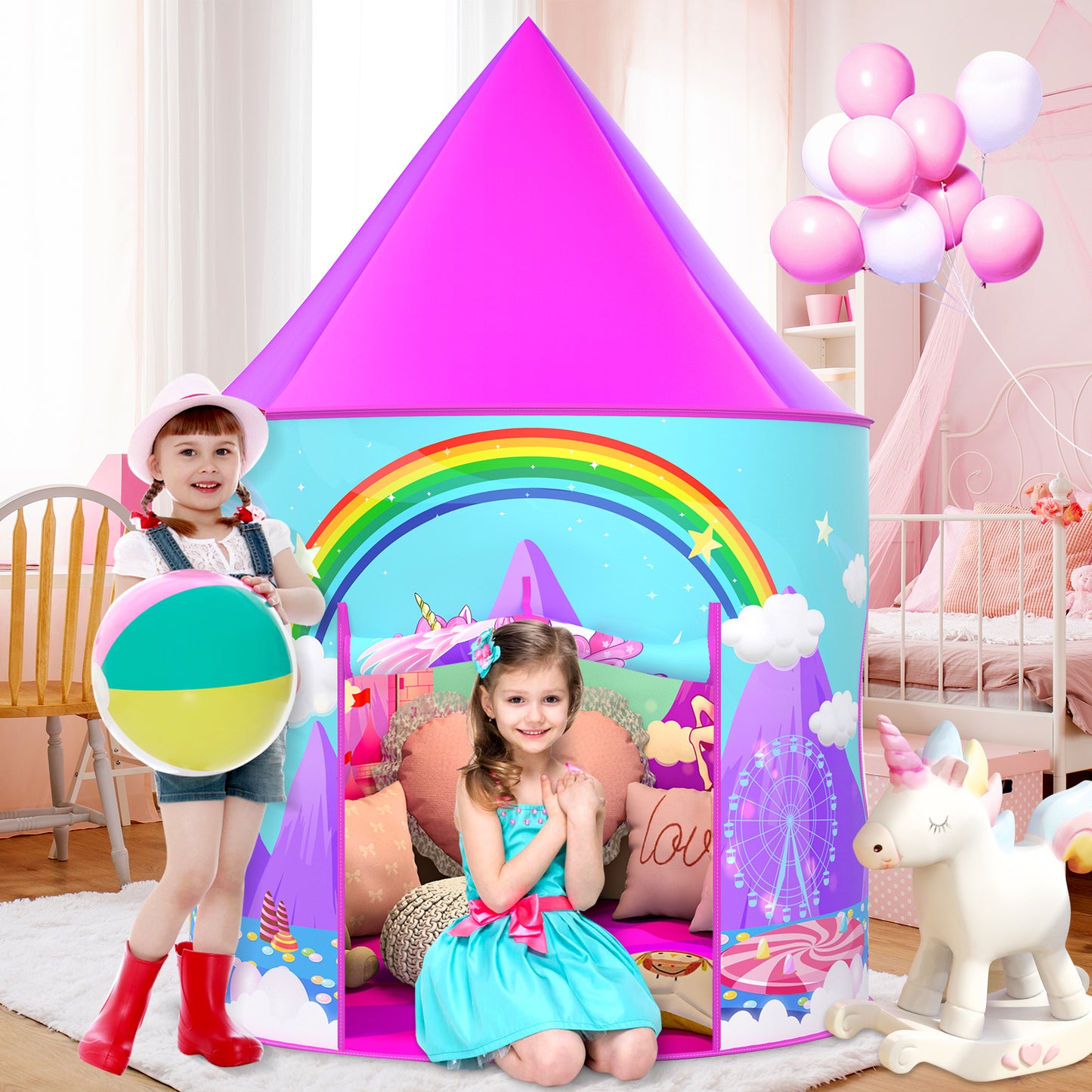 Unicorn Play Tent for Kids, Unicorn Toys & Gifts for Girls, Imaginative Playhouse for Girls Indoor with Drawing Book