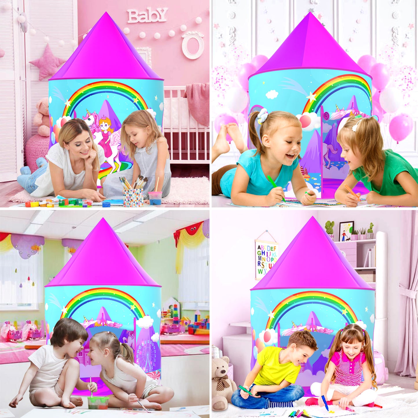 Unicorn Play Tent for Kids, Unicorn Toys & Gifts for Girls, Imaginative Playhouse for Girls Indoor with Drawing Book