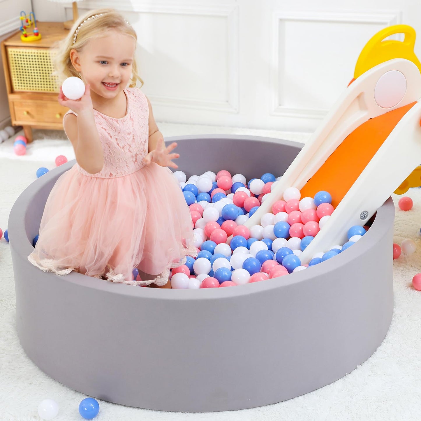 Wilwolfer Foam Ball Pit for Toddlers, Large Baby Ball Pit for Babies with Soft Memory Sponge, Indoor Outdoor Baby Playpen, Kids Play Ball Pool, Gift Toys for Infants Boys and Girls (Gray, NO Balls)