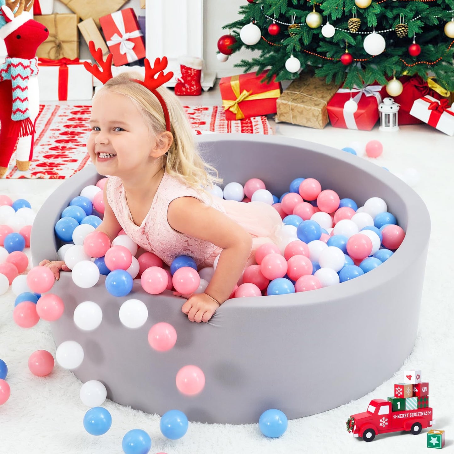 Wilwolfer Foam Ball Pit for Toddlers, Large Baby Ball Pit for Babies with Soft Memory Sponge, Indoor Outdoor Baby Playpen, Kids Play Ball Pool, Gift Toys for Infants Boys and Girls (Gray, NO Balls)
