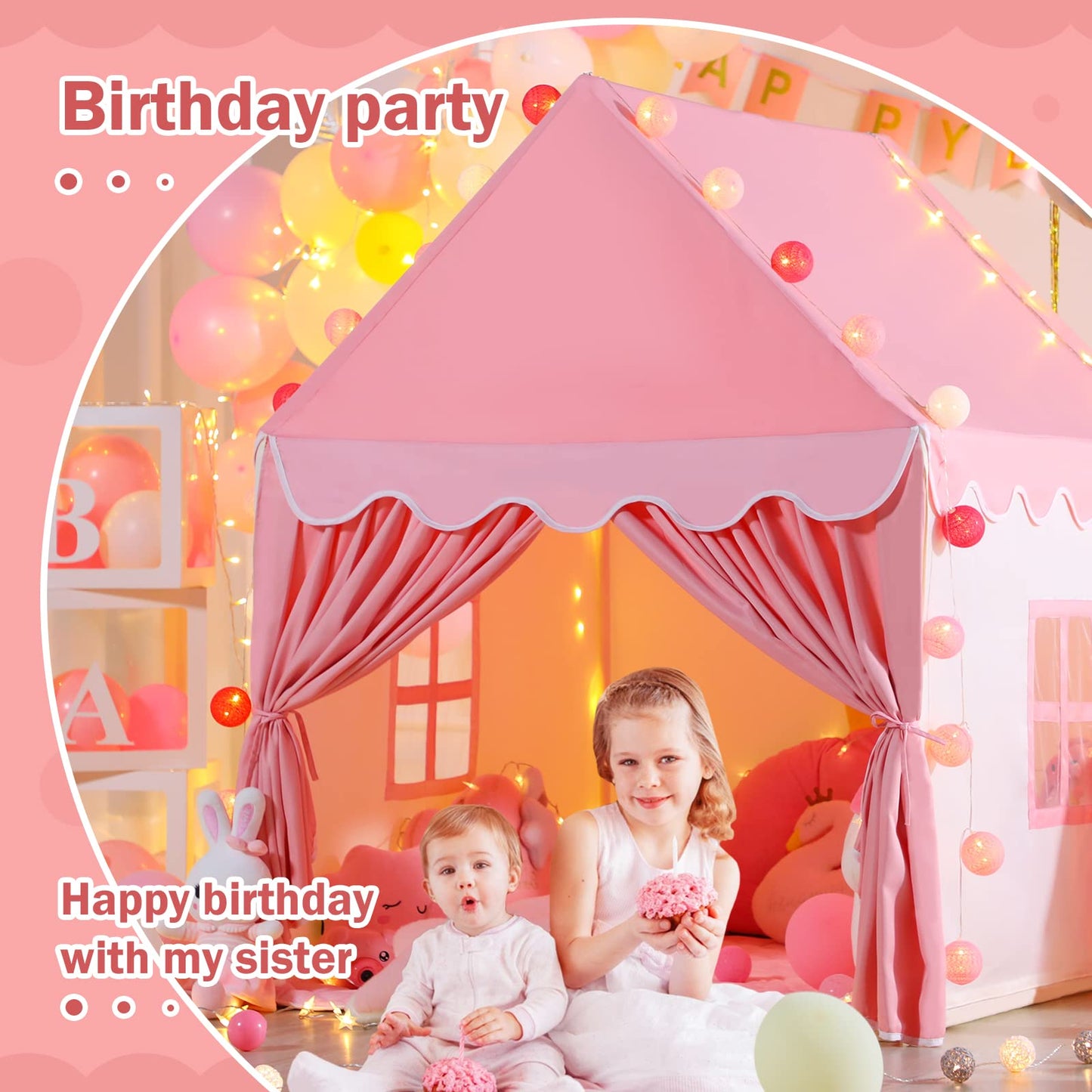 Wilwolfer Kid Tent with Padded Mat, Star Lights - Kids Play Tents for Toddlers Kids Tents Indoor Playhouse - Princess Tent for Girls Toy House Gift - Pink & Yellow, 47x41x51