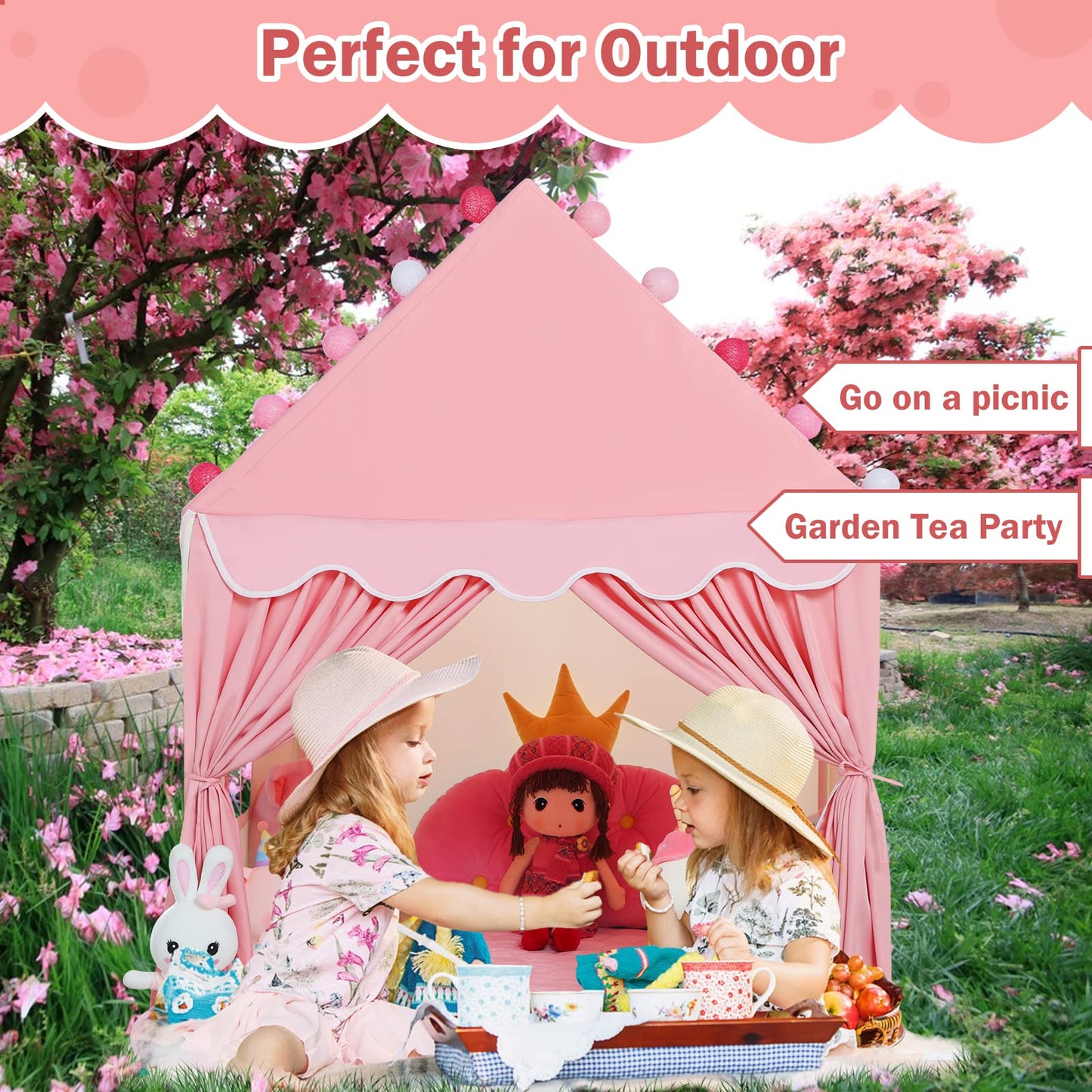 Wilwolfer Kid Tent with Padded Mat, Star Lights - Kids Play Tents for Toddlers Kids Tents Indoor Playhouse - Princess Tent for Girls Toy House Gift - Pink & Yellow, 47x41x51
