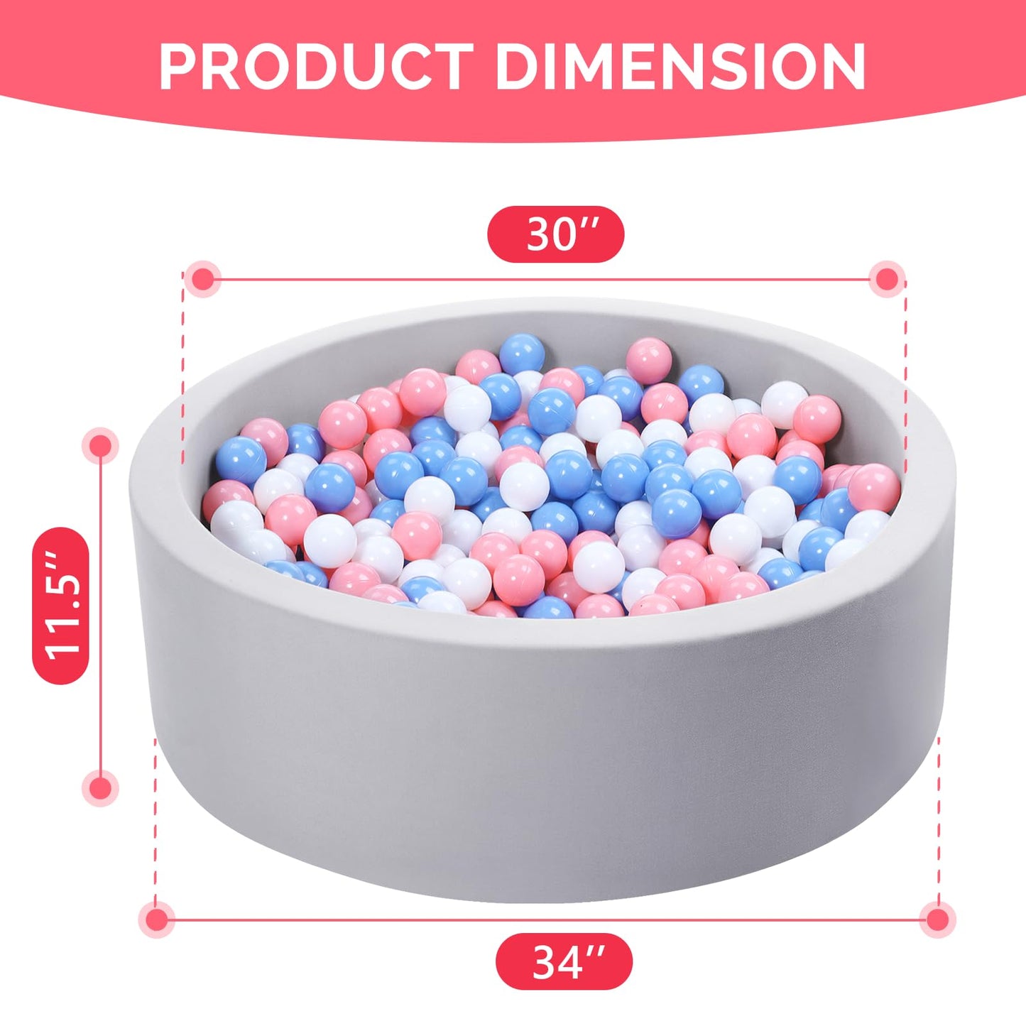 Wilwolfer Foam Ball Pit for Toddlers, Large Baby Ball Pit for Babies with Soft Memory Sponge, Indoor Outdoor Baby Playpen, Kids Play Ball Pool, Gift Toys for Infants Boys and Girls (Gray, NO Balls)