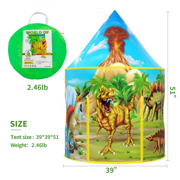 Dinosaur Kids Tent with Dinosaur Drawing Book, Pop Up Play Tent for Kids