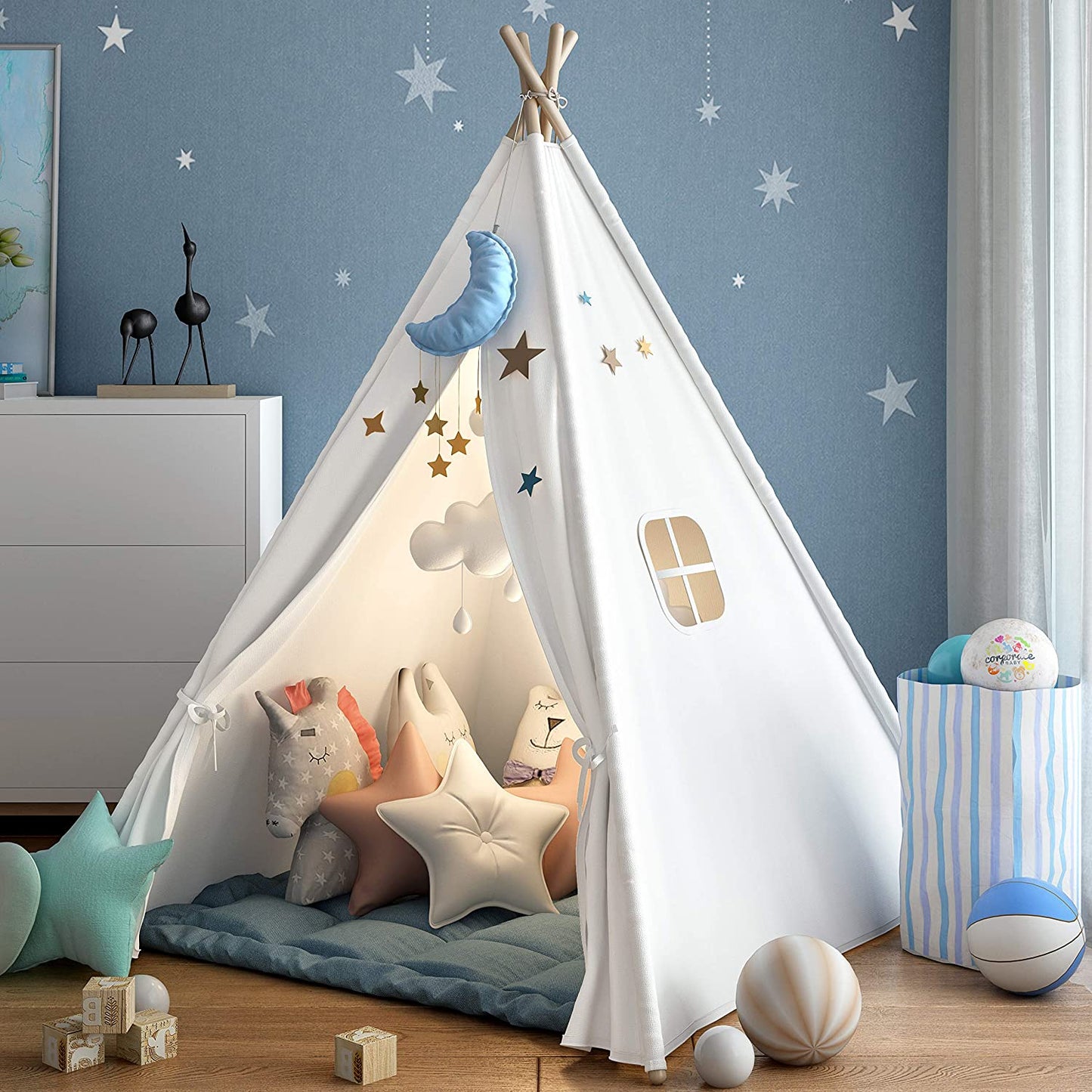 Wilwolfer Teepee Tent for Kids Foldable Children Play Tents for Girl and Boy with Carry Case(White)