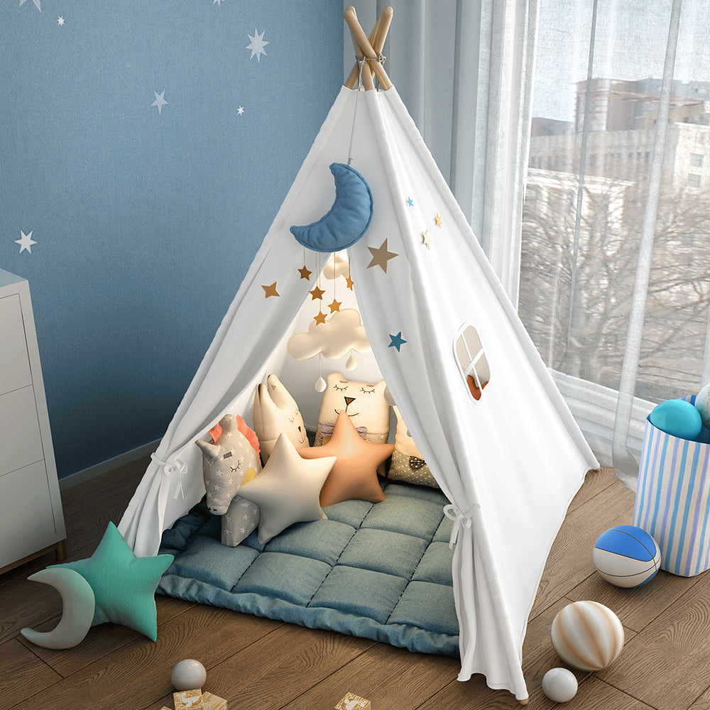 Wilwolfer Teepee Tent for Kids Foldable Children Play Tents for Girl and Boy with Carry Case(White)