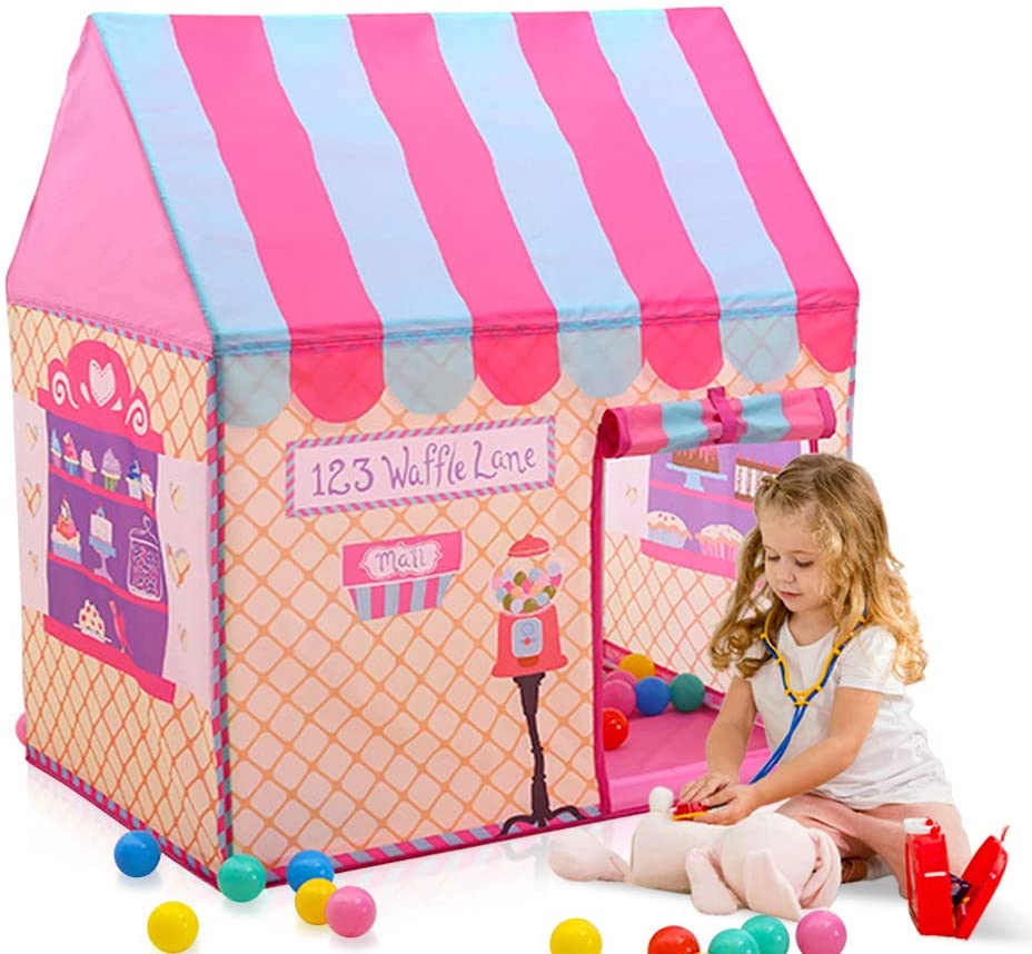 wilwolfer Clubhouse Tents for Girls – Kids Play Tent for Children Playhouse, Ice Cream Candy House Tent (Pink)
