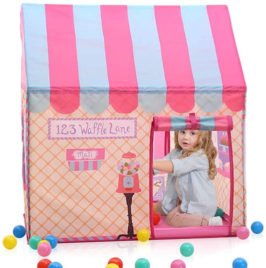 wilwolfer Clubhouse Tents for Girls – Kids Play Tent for Children Playhouse, Ice Cream Candy House Tent (Pink)