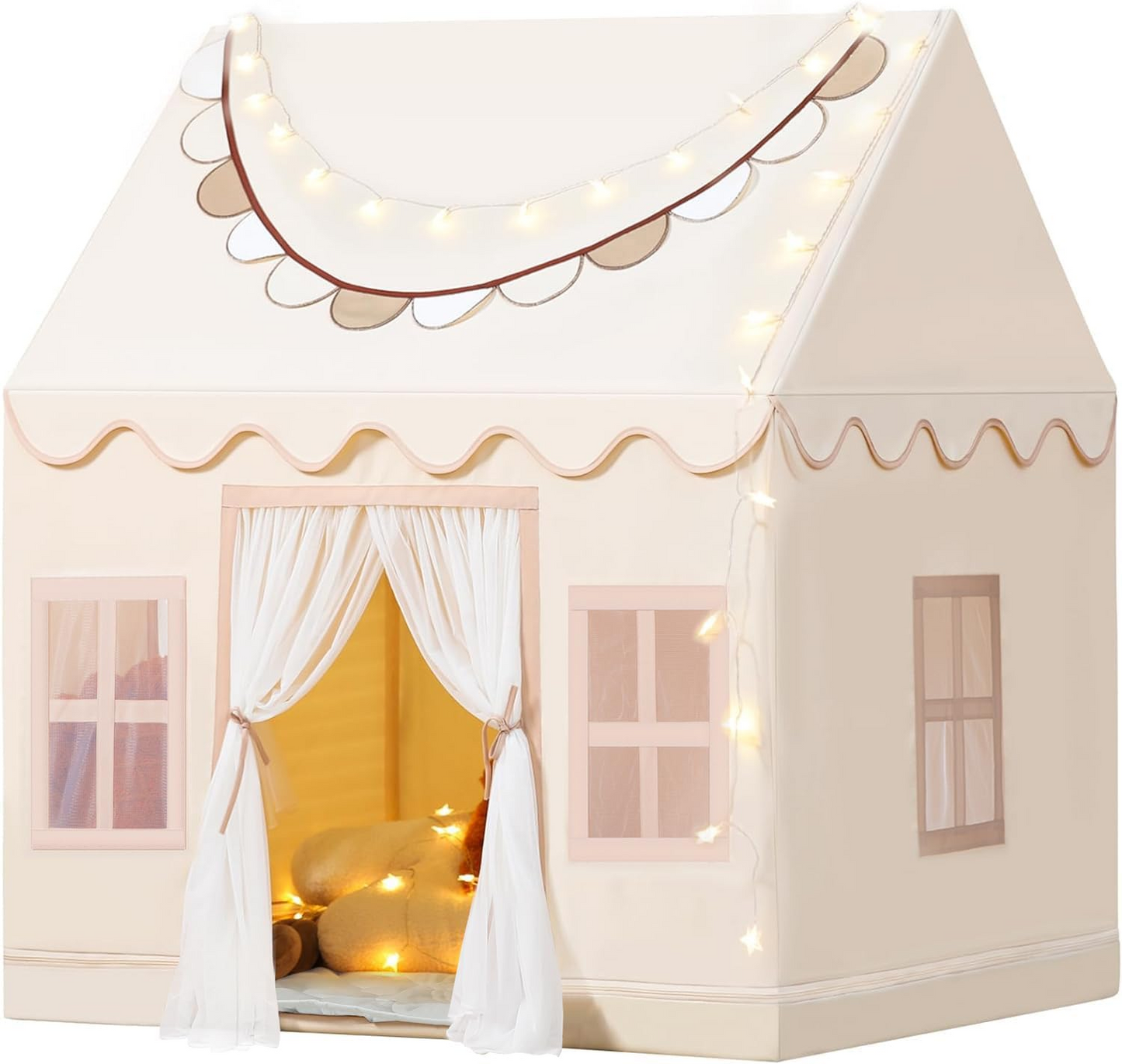 Wilwolfer Play Tent for Kids Indoor: with Mat, Star Lights, Banners - Kids Play Tent Indoor Toddlers Play Tent Large Toddler Tent for Kids Toy House Gift for Boys & Girls