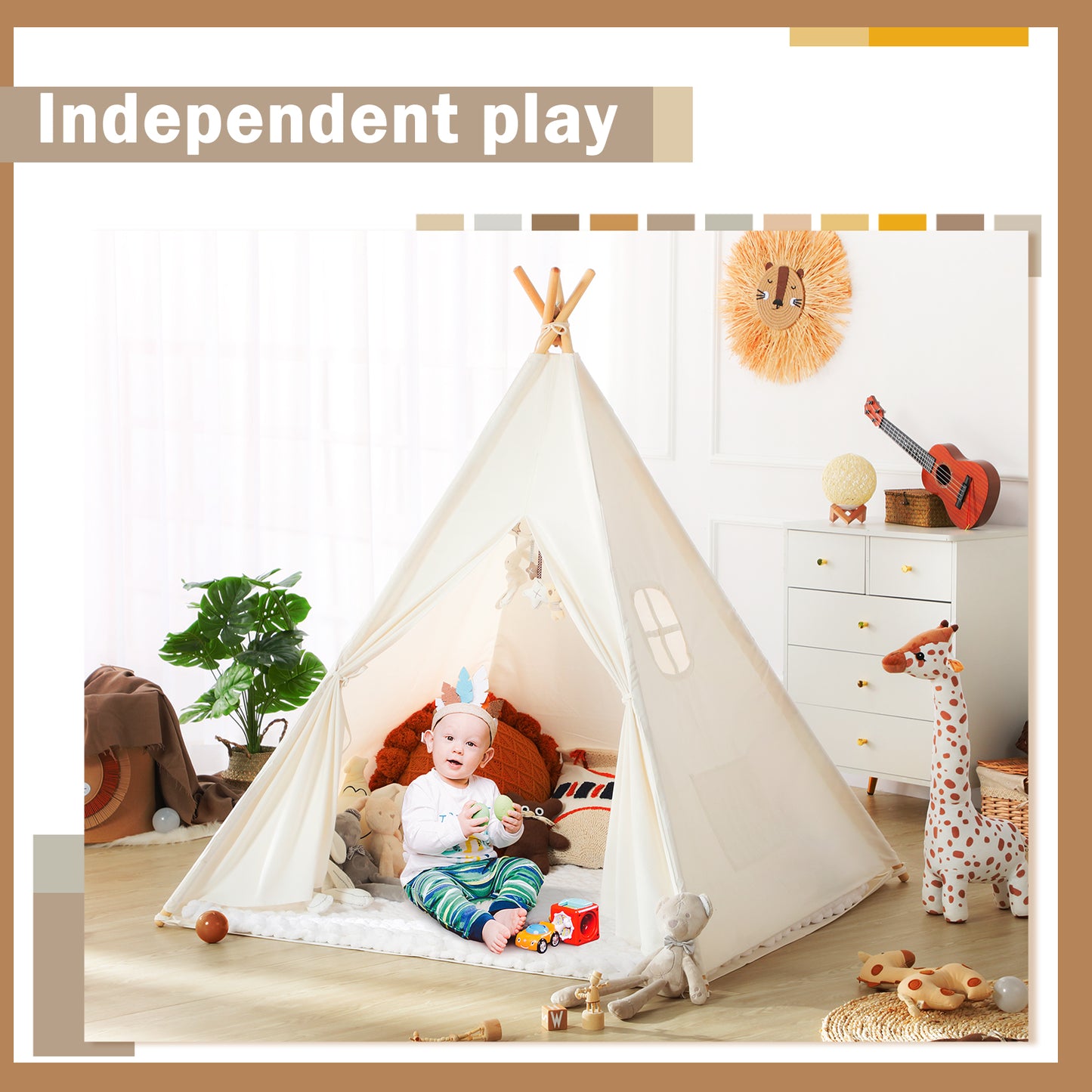 Wilwolfer Teepee Tent for Kids Foldable Children Play Tents for Girl and Boy with Carry Case(White)
