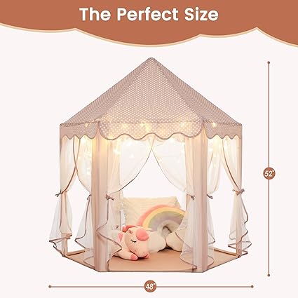 Wilwolfer Princess Castle Play Tent for Girls Large Kids Play Tents Hexagon Playhouse with Star Lights Toys for Children Indoor Games