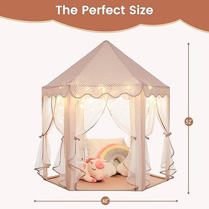 Wilwolfer Princess Castle Play Tent for Girls Large Kids Play Tents Hexagon Playhouse with Star Lights Toys for Children Indoor Games