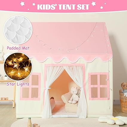 Wilwolfer Play Tent for Kids Indoor - Kids Play House Indoor Toddlers Play Tent Large Toddler Toy House Birthday Gift for Boys & Girls Playroom Decor (Pink Playhouse)