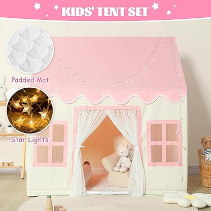 Wilwolfer Play Tent for Kids Indoor - Kids Play House Indoor Toddlers Play Tent Large Toddler Toy House Birthday Gift for Boys & Girls Playroom Decor (Pink Playhouse)